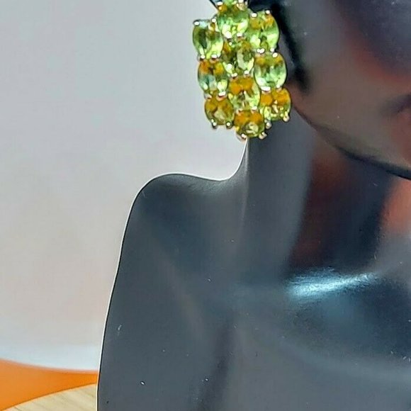 Natural Peridot 14K White Gold on 925 Sterling Silver Earrings & Ring (Sz 7) Set - Picture 6 of 7